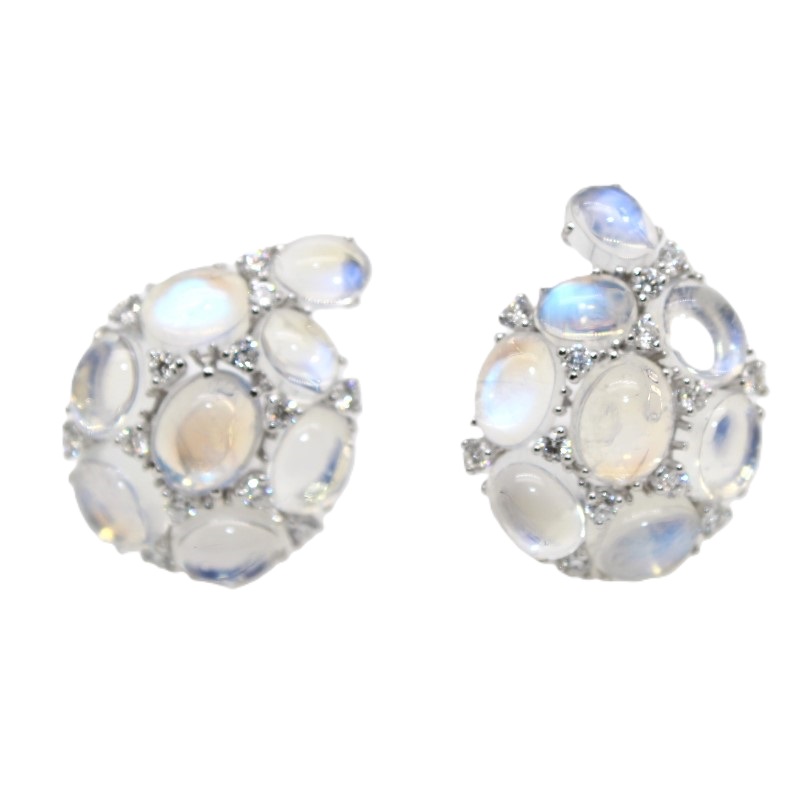 Estate 18 Karat White Gold Moonstone And Diamond Earrings